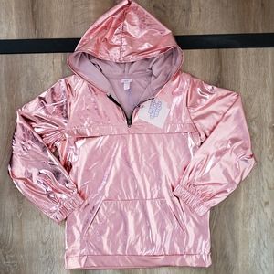 Girl's Pink Half Zip Windbreaker Hoodie